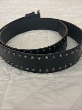 EUC Black Studded Leather (or faux) Belt 44” unisex no material/size stamp
